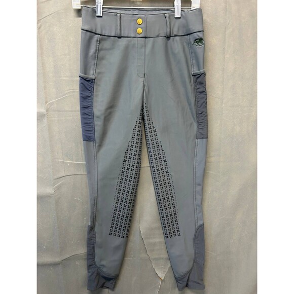 Riding Breeches Pants Women's Size Small Gray Grip Seat Pockets Equestrian Nylon - Picture 3 of 8